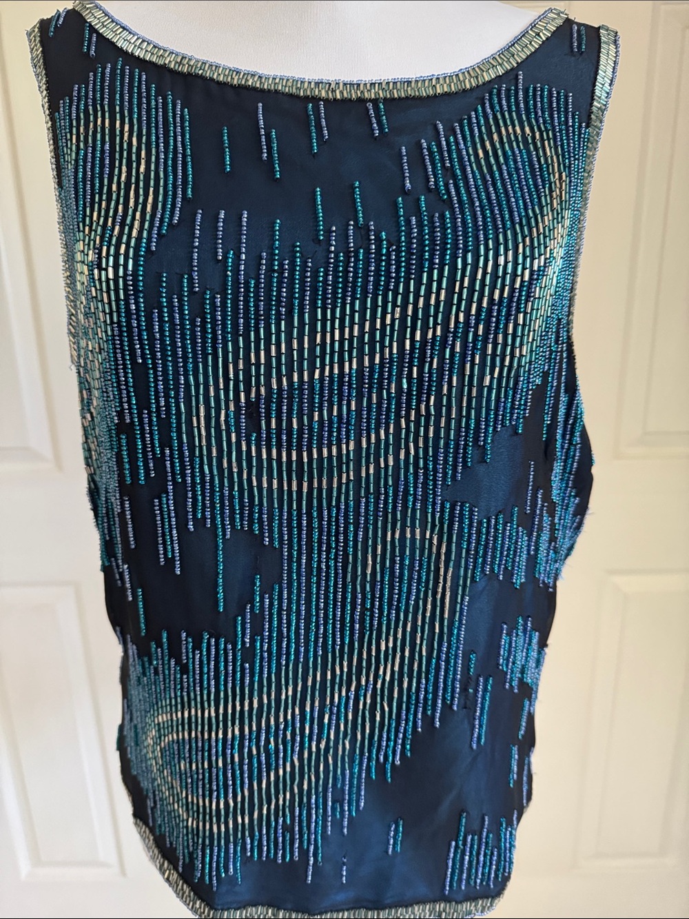 Papell Boutique Navy Beaded Sleeveless Blouse